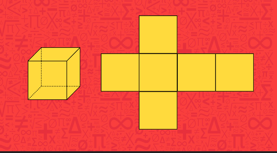 Geometric net of a cube displaying six congruent square faces.