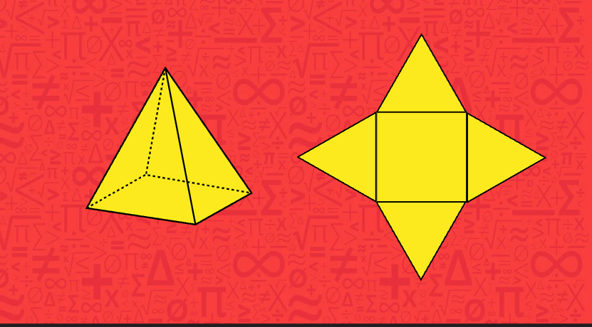 Net of a square pyramid showing one square face and three triangles