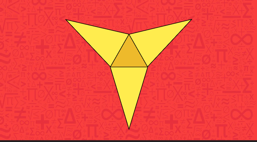 A red background features a triangle containing the letter