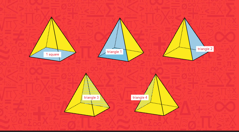 Diagram showing a net for a pyramid with one square base and four triangular faces.