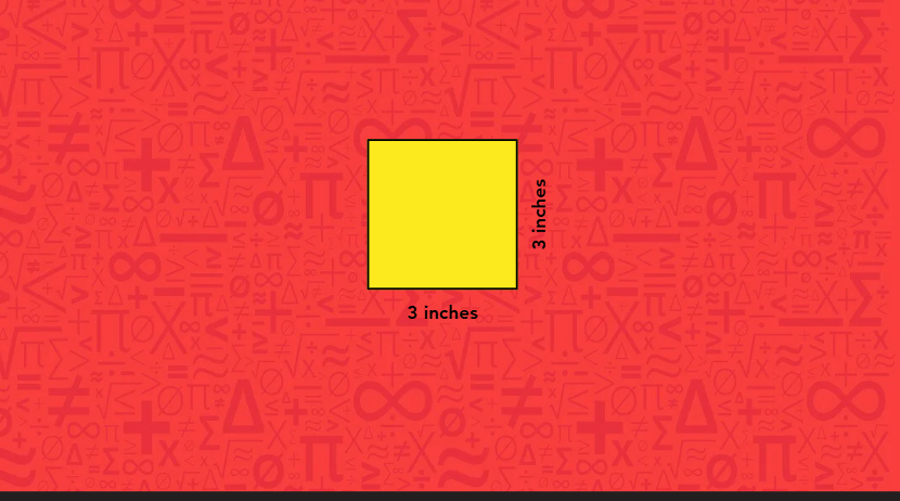 a square with 3-inch side lengths, symbolizing mathematical concepts and geometry.