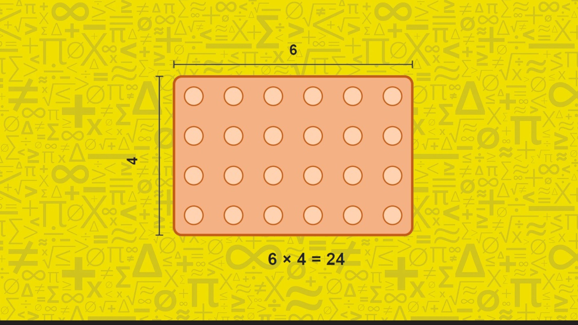 A math puzzle displaying a square with the number 24, indicating the area calculation of a rectangle measuring 6 by 4 studs.