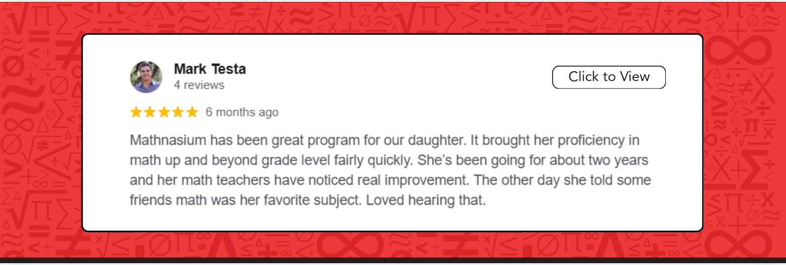 A positive review of Mathnasium of Highlands.