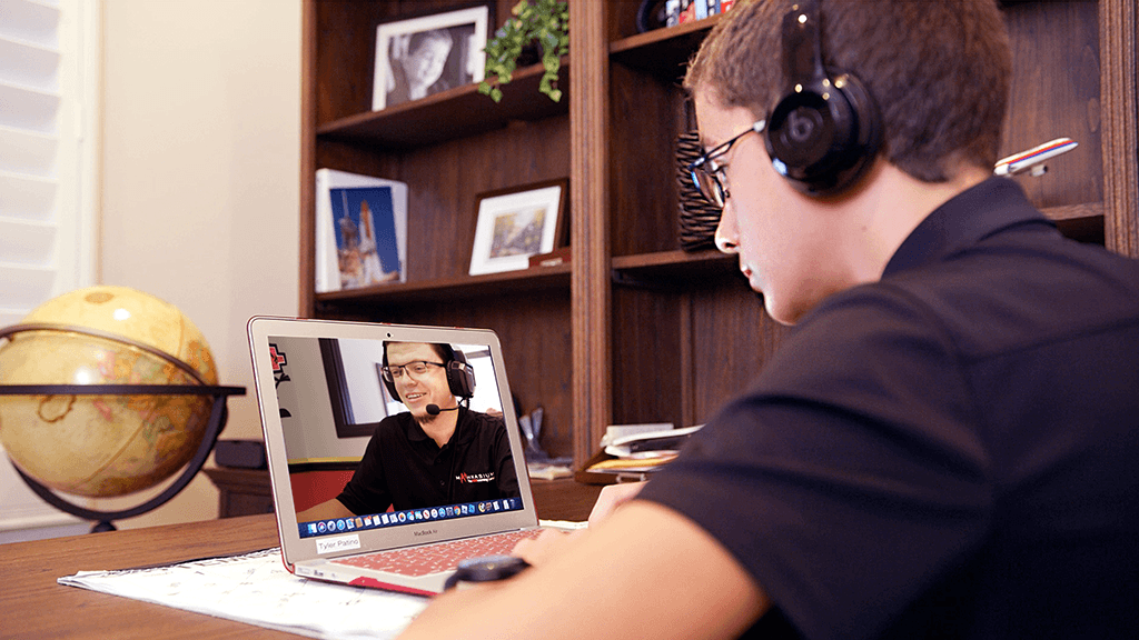 A student attending online tutoring.
