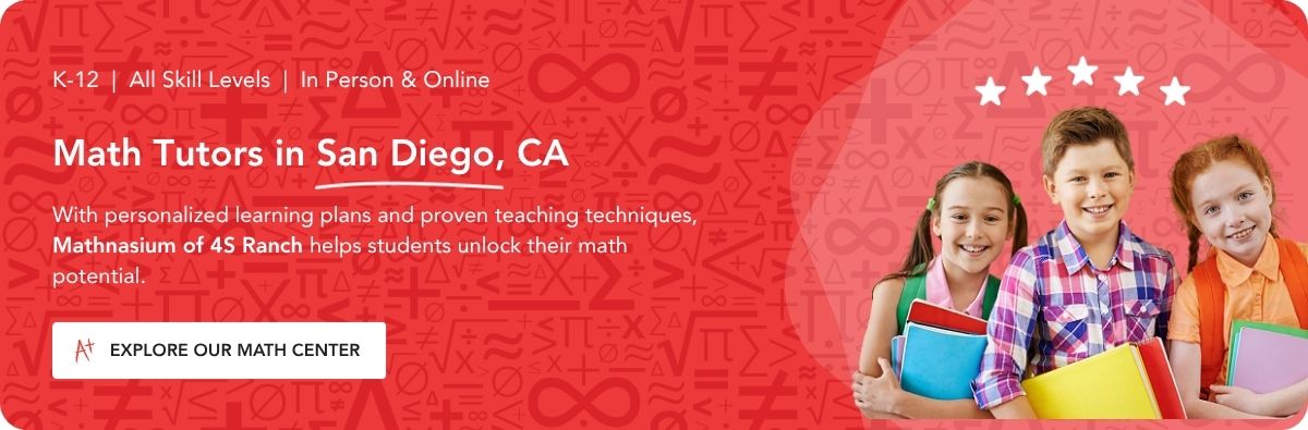 Website homepage for math tutoring services in San Diego, featuring a welcoming design and contact information.