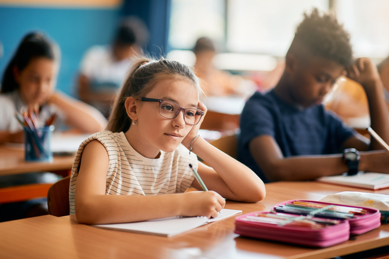 a school girl showing signs of math anxiety in class