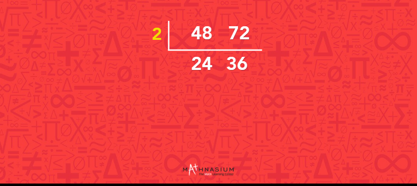 A red background displaying the ladder method with numbers and letters illustrating the step 