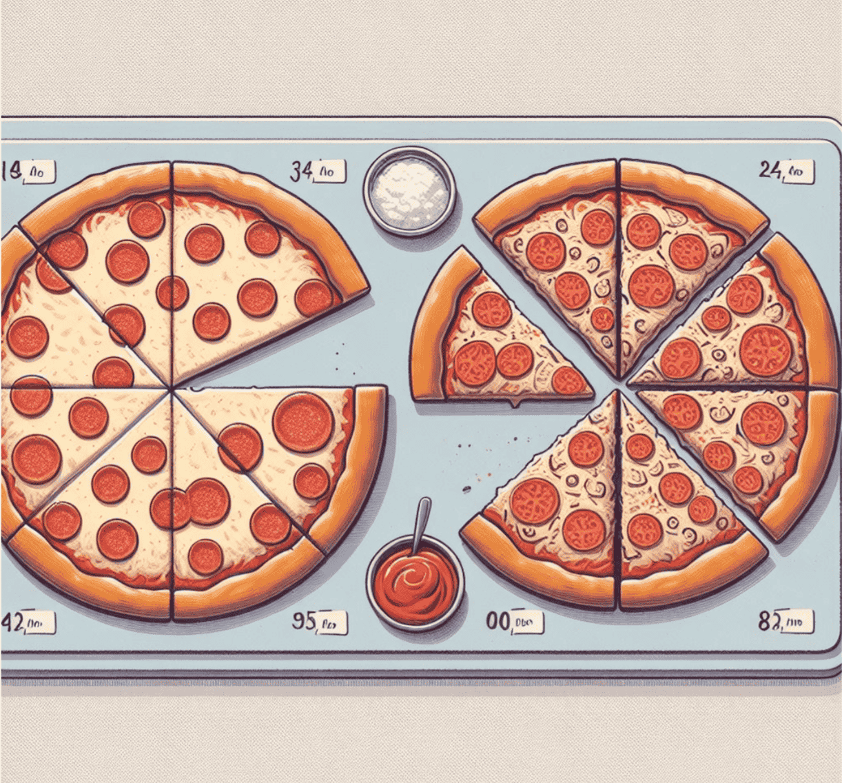 Graphic of two pizzas cut into slices
