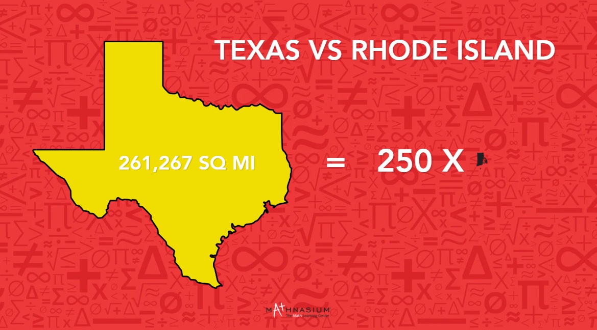 A visual representation of how Texas is bigger that Rhode Island.