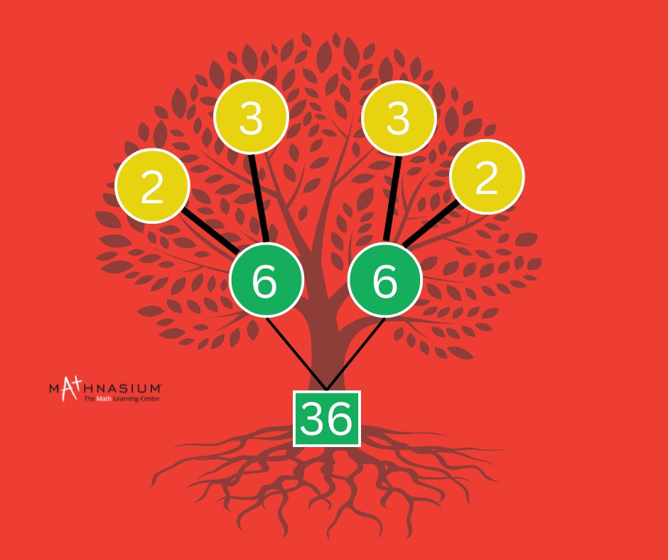 Illustration of the factor tree method for prime factorization.