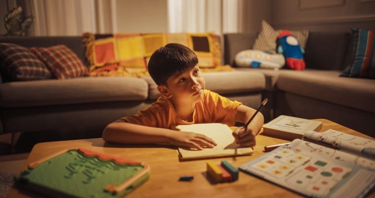 An elementary school student thinking through a math task