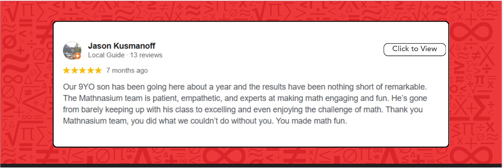 A positive review of Mathnasium of South Westminster