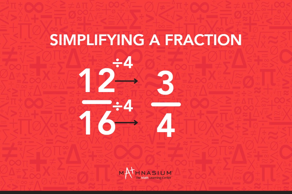 Simplifying a fraction from 12/16 to 3/4.