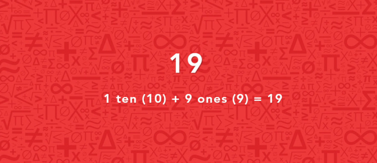 The number 19 displayed prominently, representing the sum of 10 and 9.