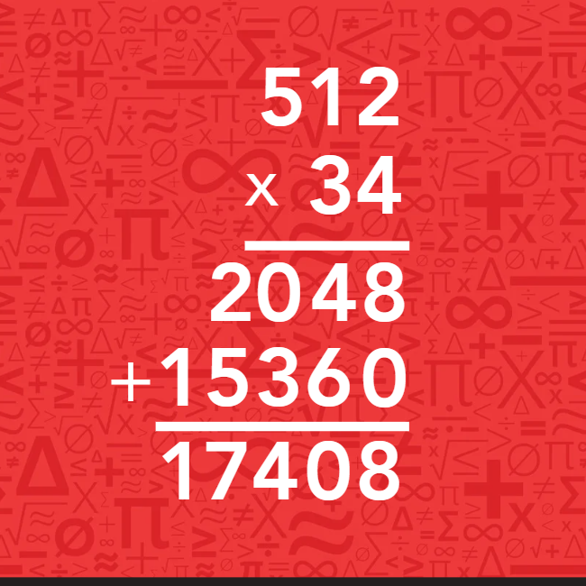 Red background featuring various numbers and symbols arranged in a visually striking pattern.