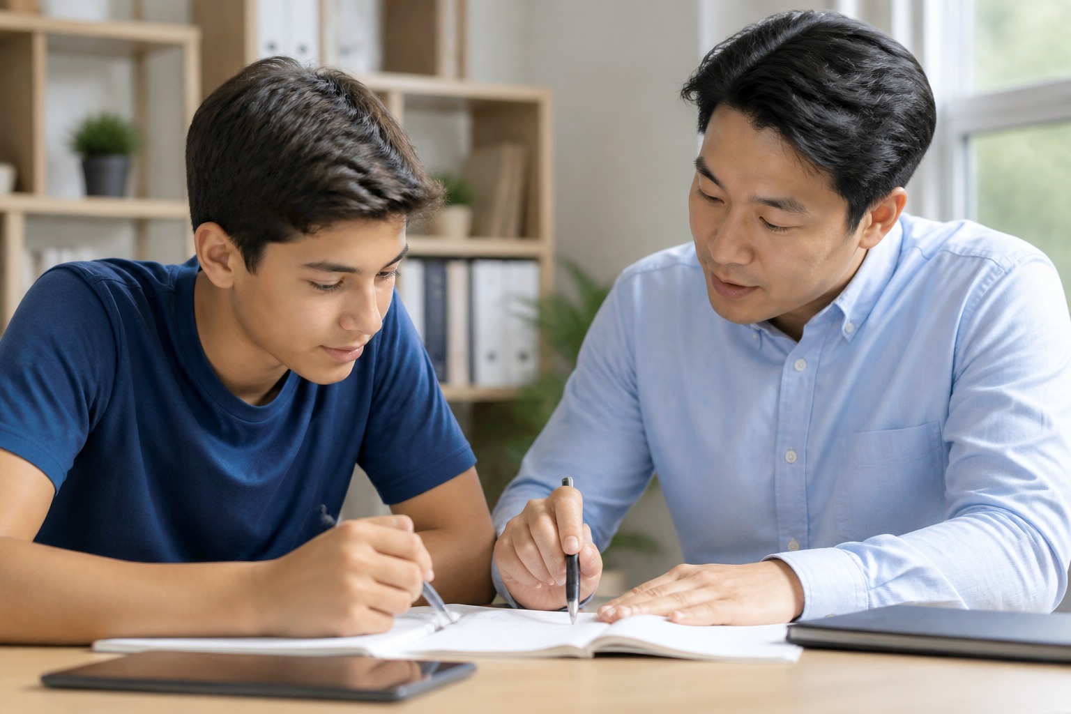A young student receiving personalized math instruction from a tutor