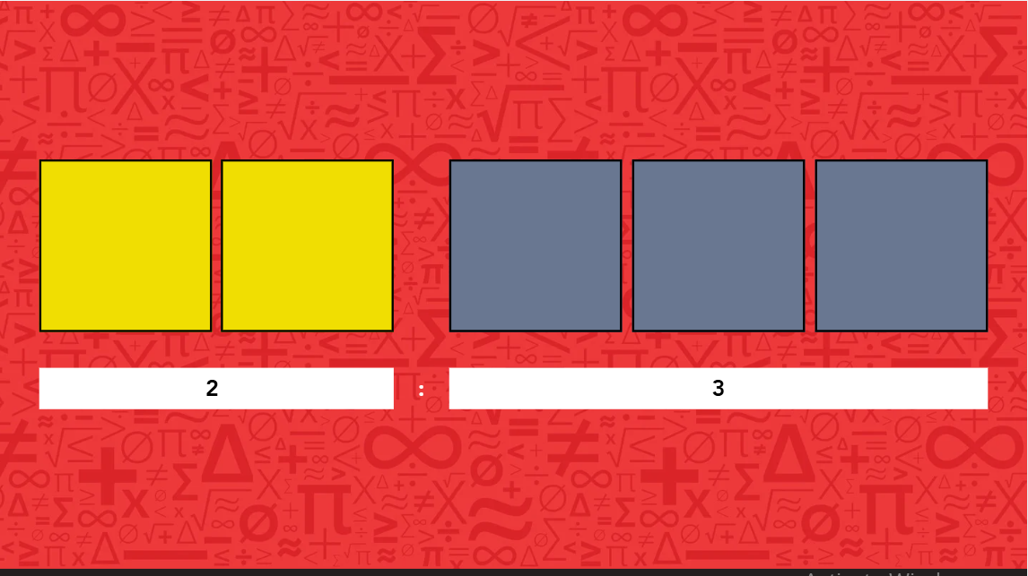 A math worksheet displaying five squares alongside two numbers for educational purposes.