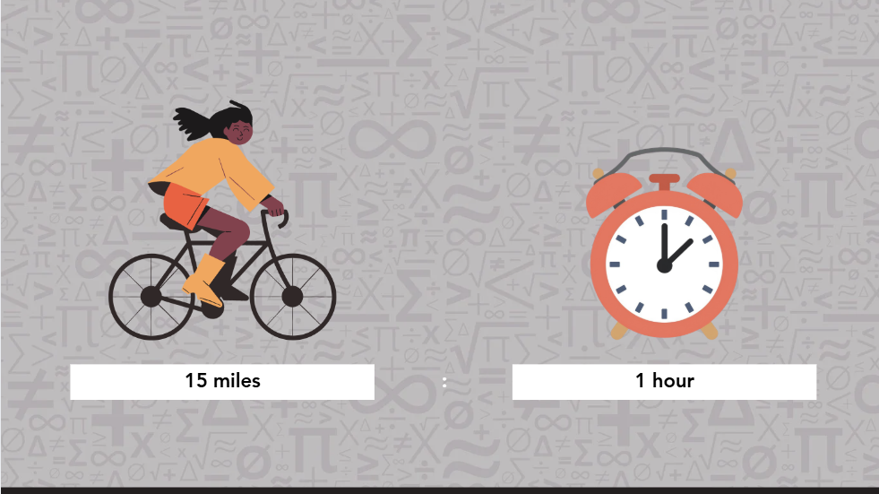 A woman rides a bike beside a clock, illustrating a sense of time and movement.