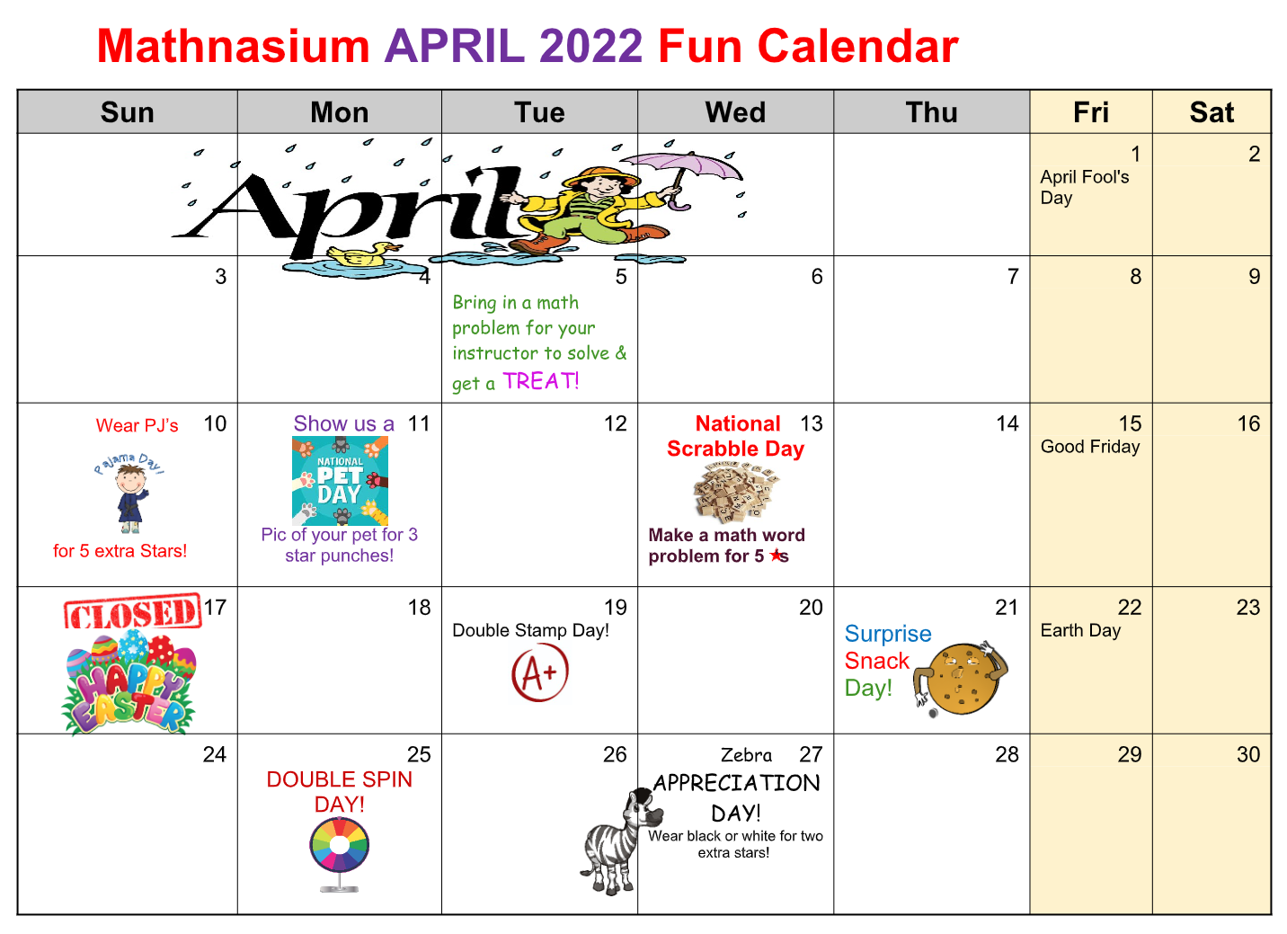 April 2022 Fun Calendar