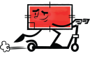 A red rectangle on a scooter, animated.