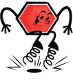 Animated red hexagon jumping on springs.