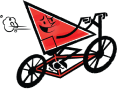 A right angle triangle riding a bike, animated.