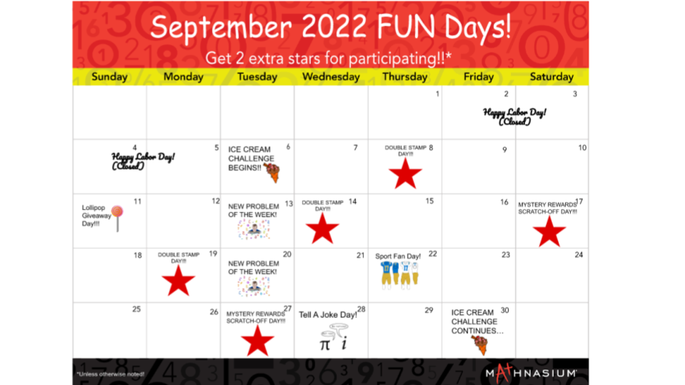 September FUN Days Calendar & ICE CREAM CHALLENGE contest!!