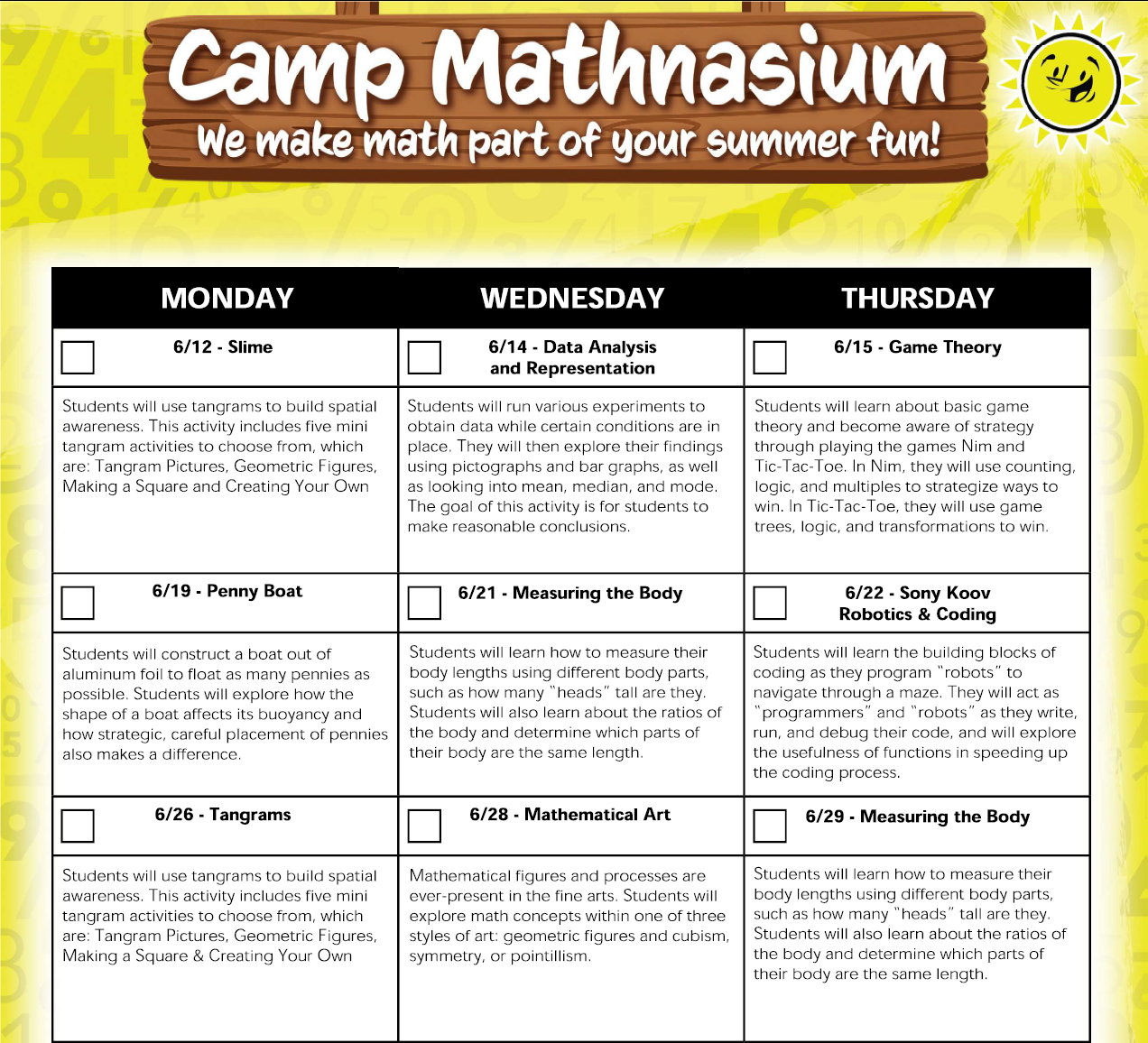 Camp Mathnasium STEAM Activities