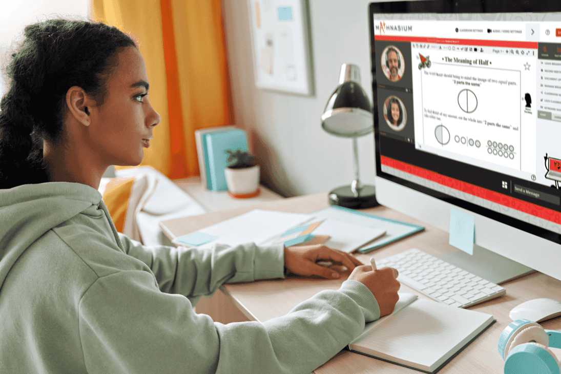 Student getting math homework help through online tutoring