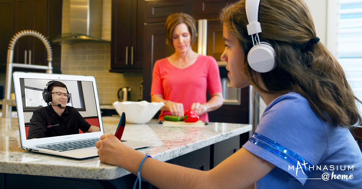 Focused student learning math through Mathnasium tutoring platform