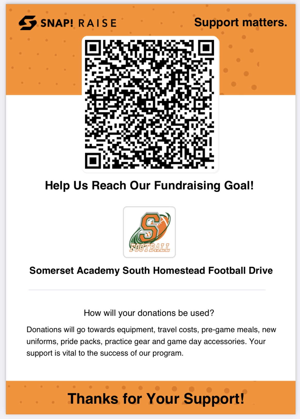 Supporting Somerset Academy South Homestead Football Team Fundraiser