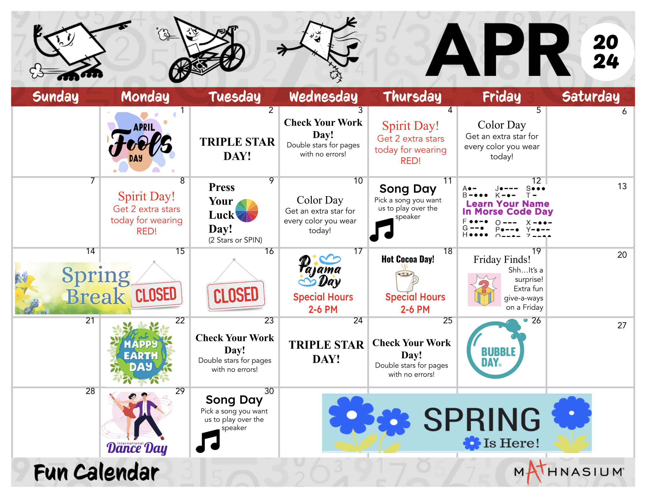 April In-Center Fun Calendar