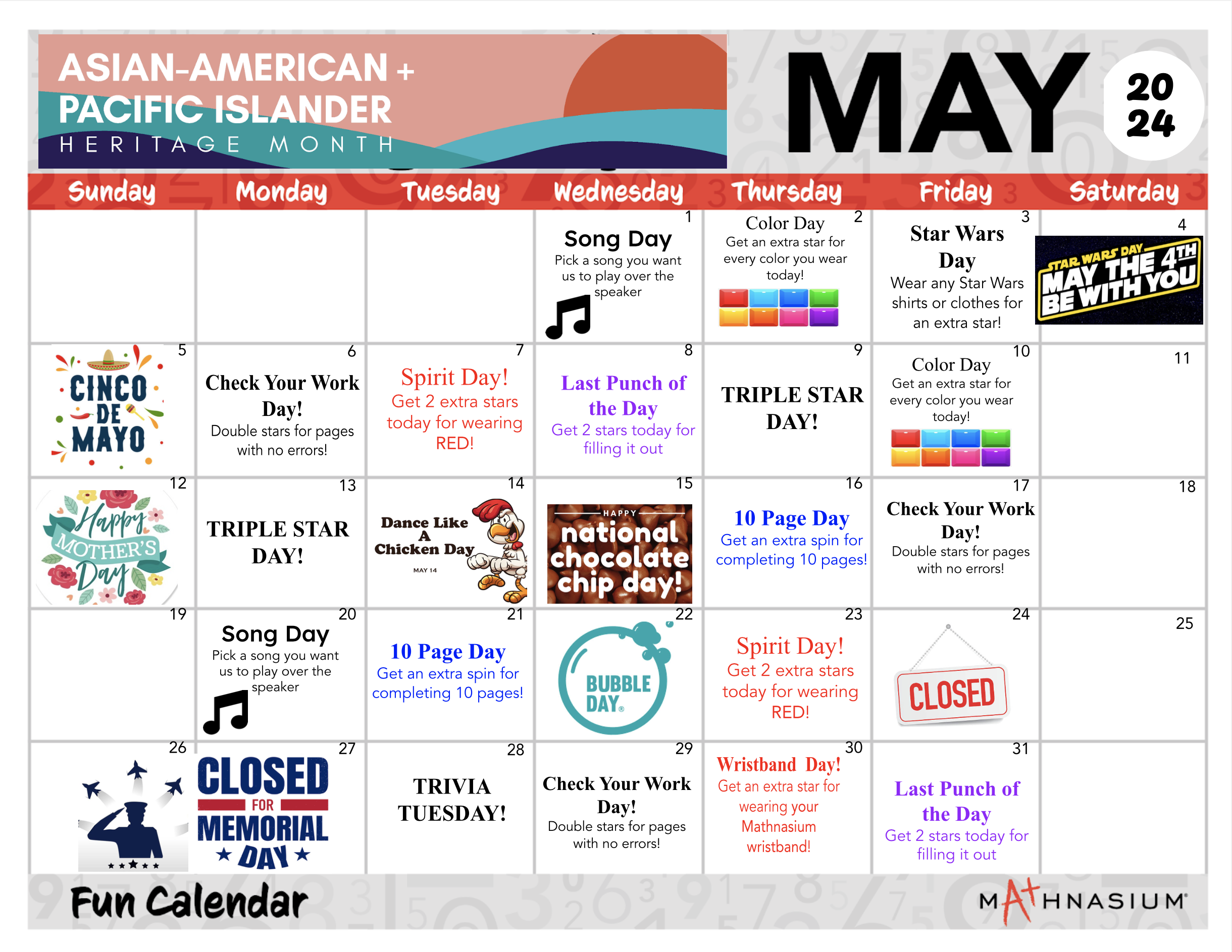 May In-Center Fun Calendar