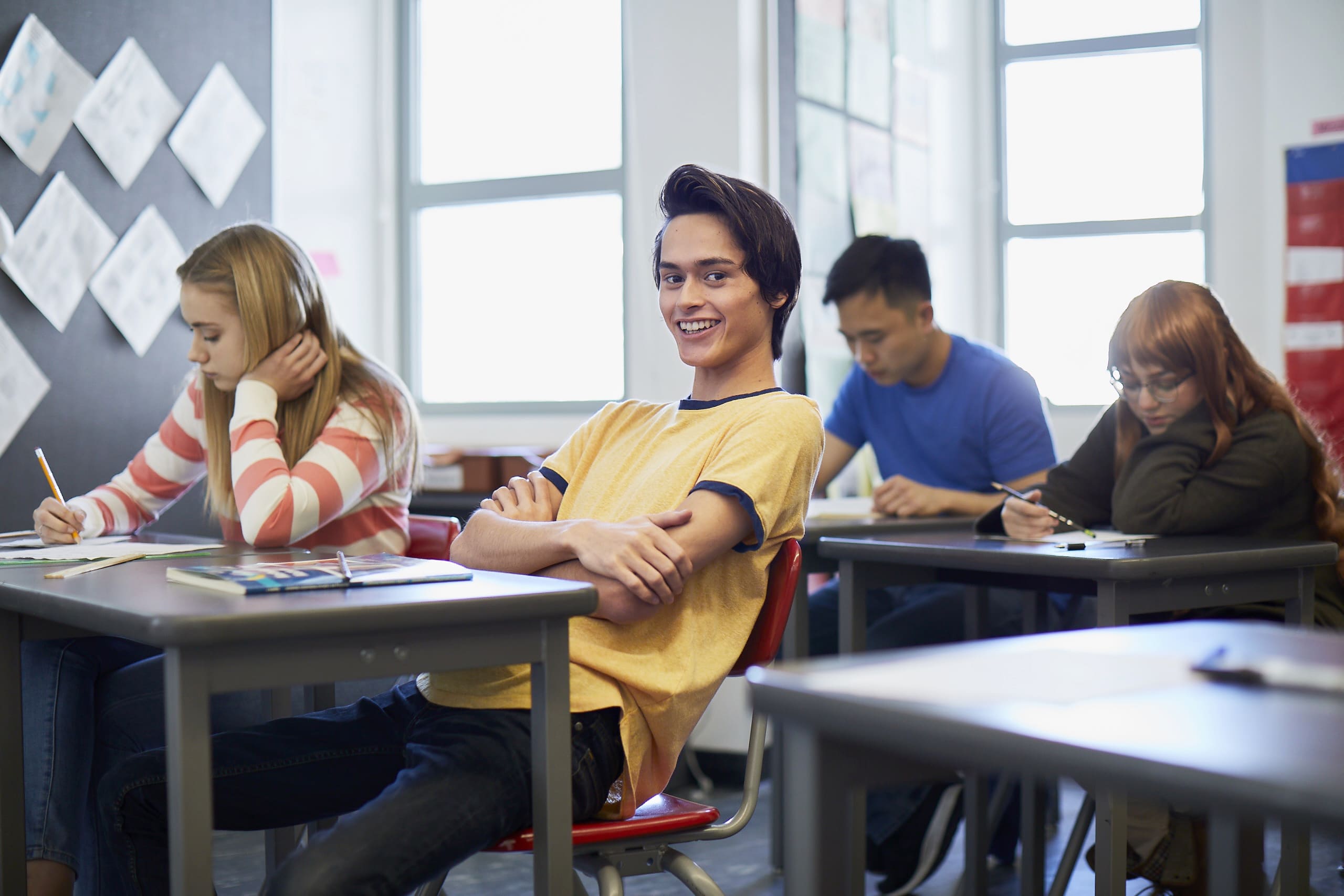 A high school student during a math session
