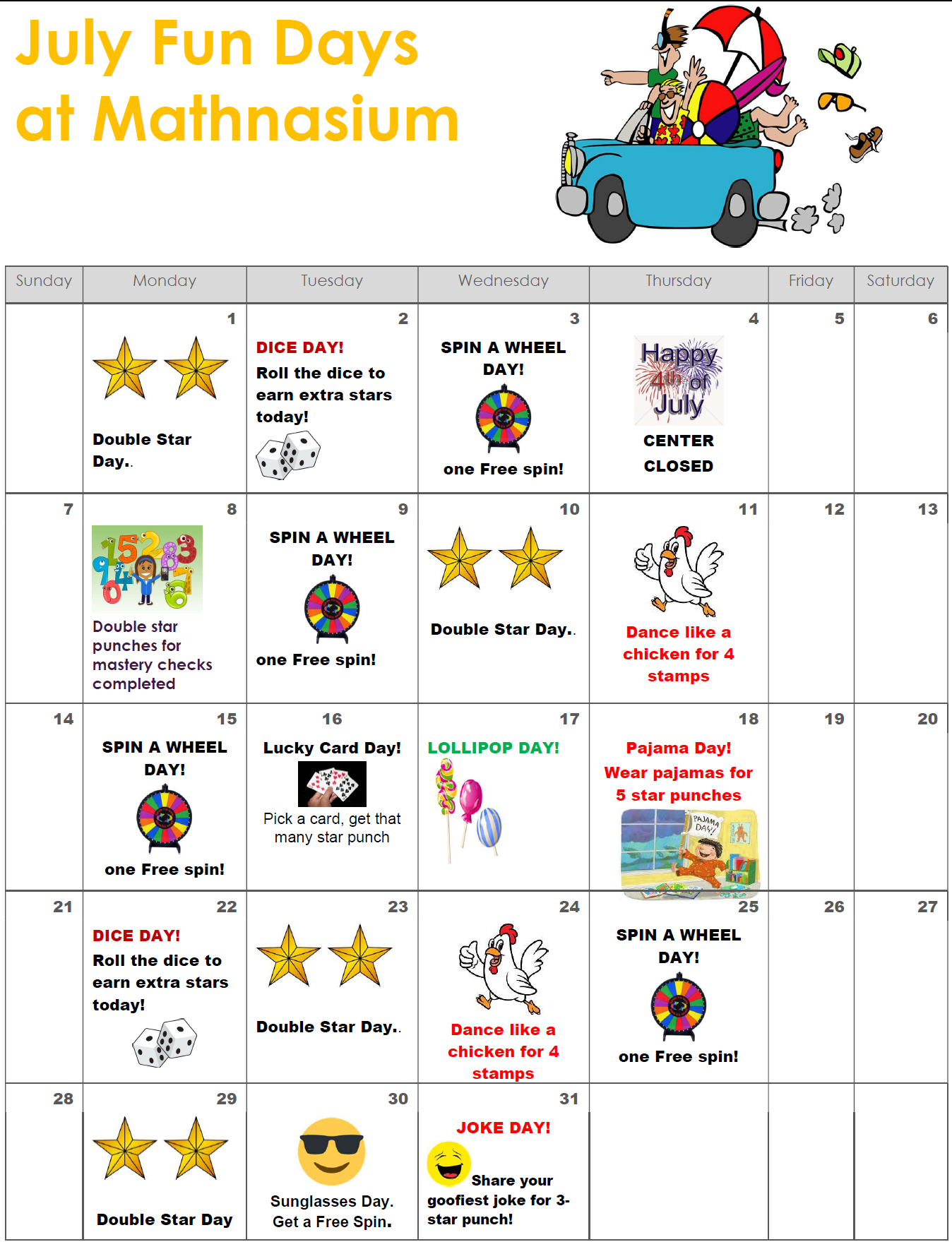 July Fun Calendar