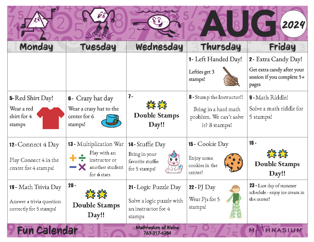August 2024 Activity Calendar