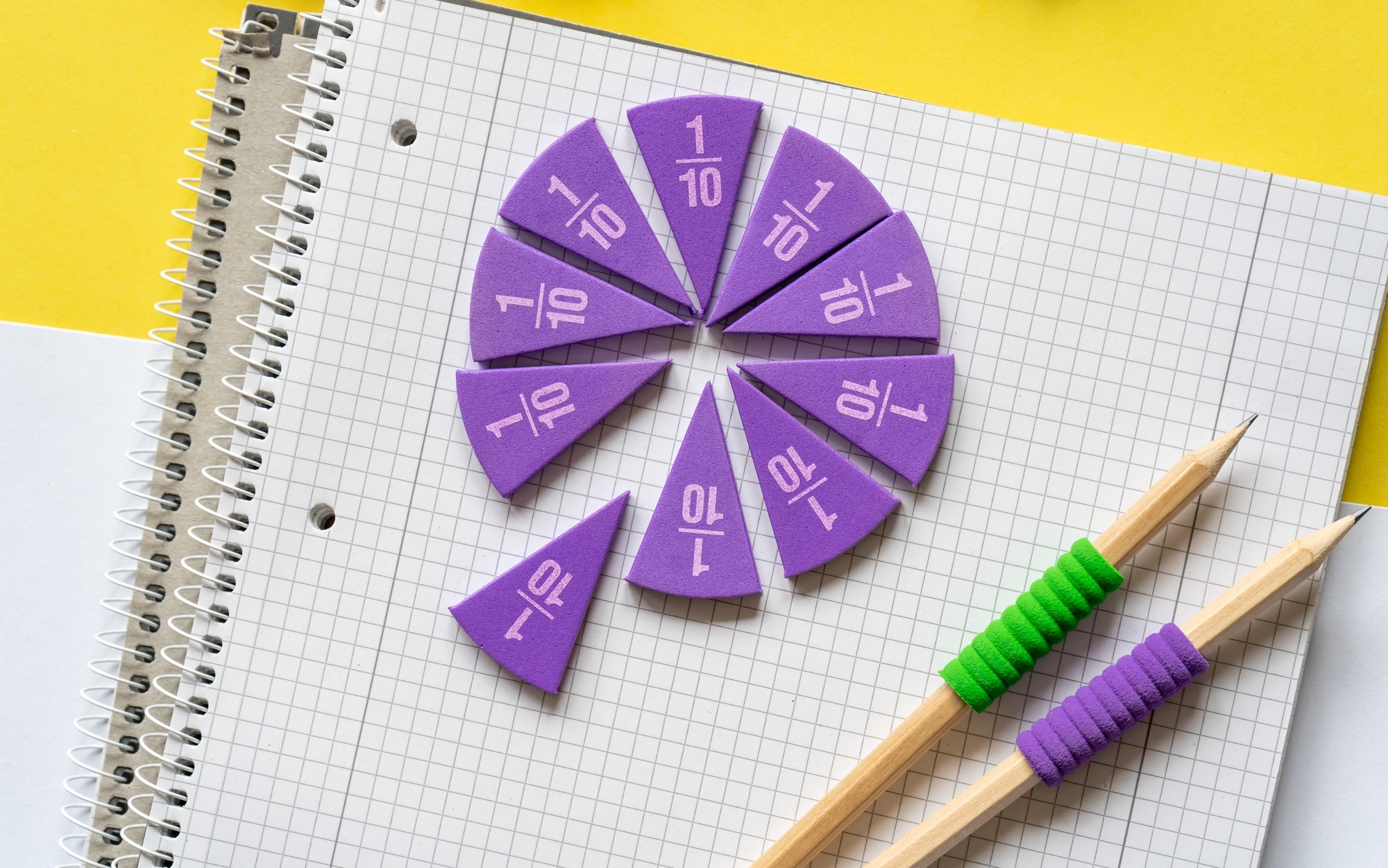 Image of a circle divided into parts to show fractions.