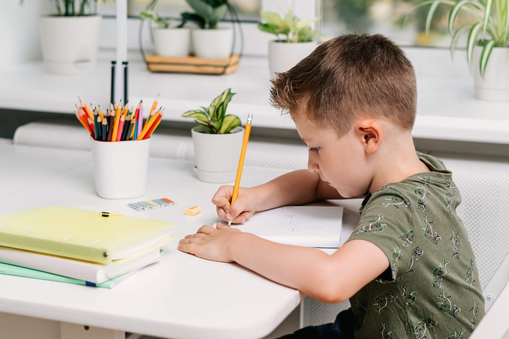 Child studying area in math.