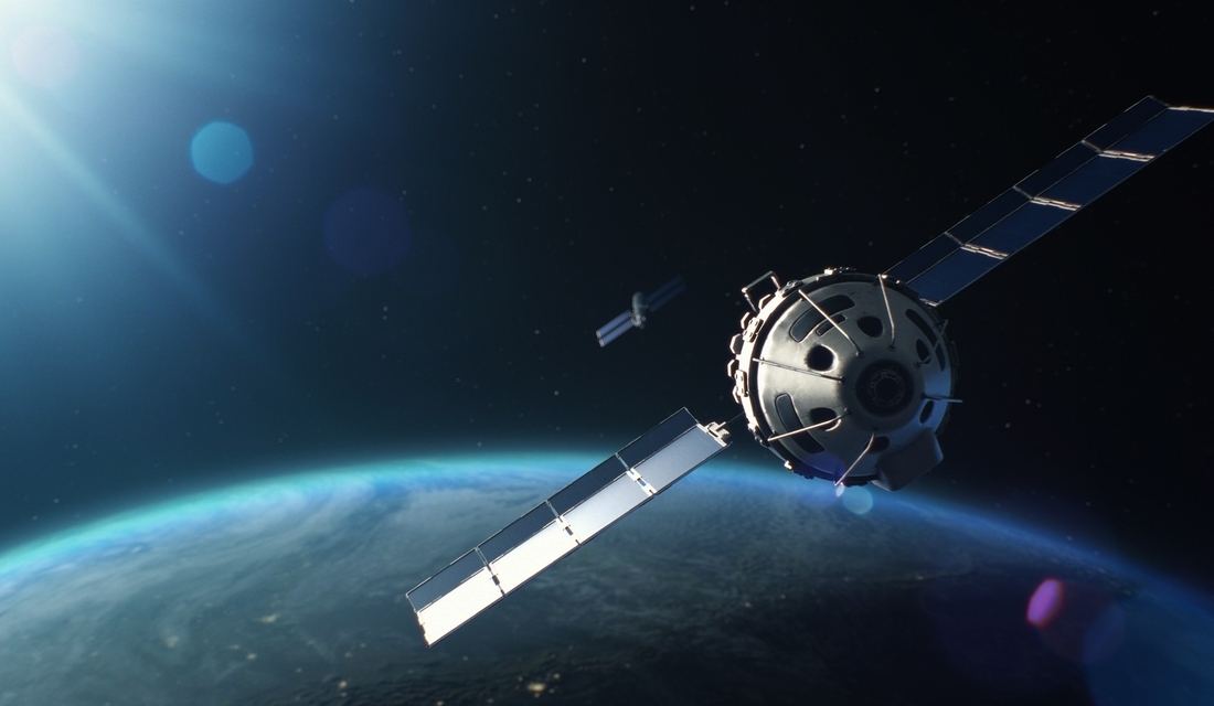 Satellite orbiting Earth in space