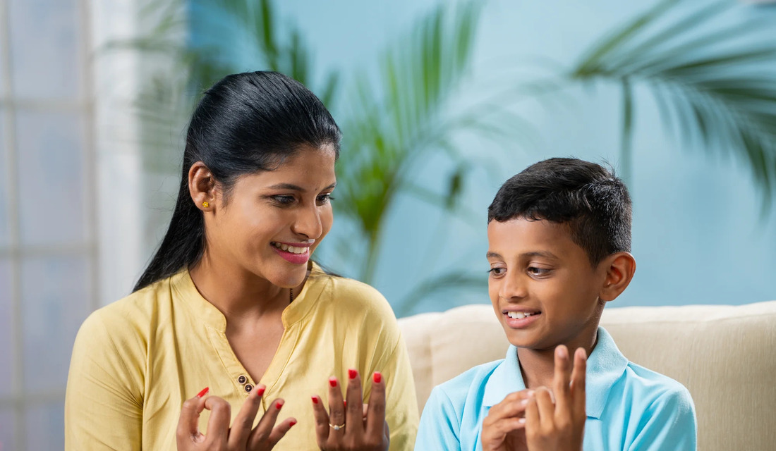 mother and son learning