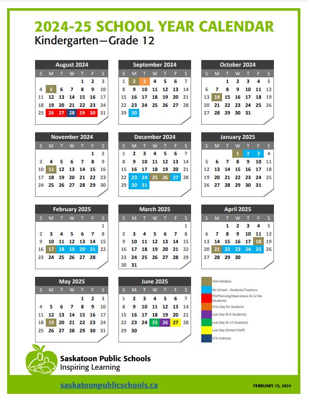 202425 School Calendars for Saskatoon