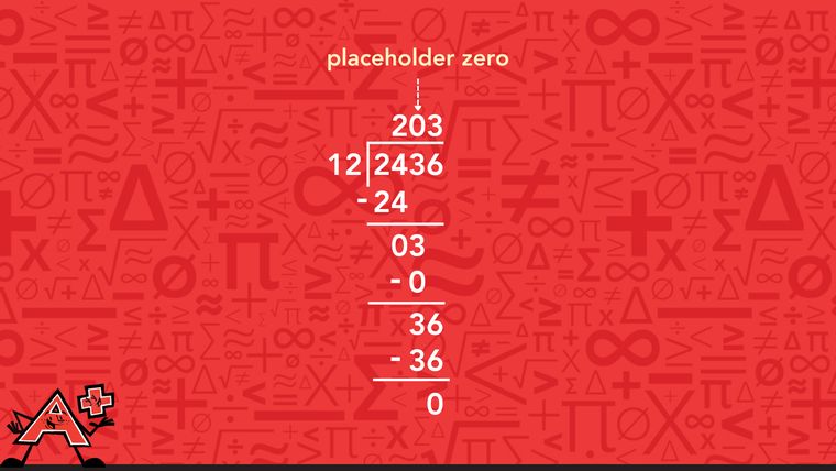 Long Division with two-digit divisors example 2436 by 12