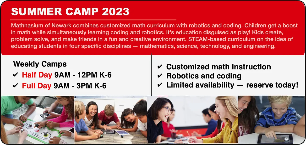 Summer Camp 2023. The camp combines customized math curriculum with robotics and coding.
